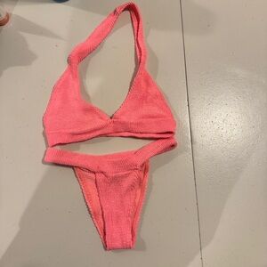 Neon pink scrunchy bound by bond eye halter bikini set one size like Hunza G